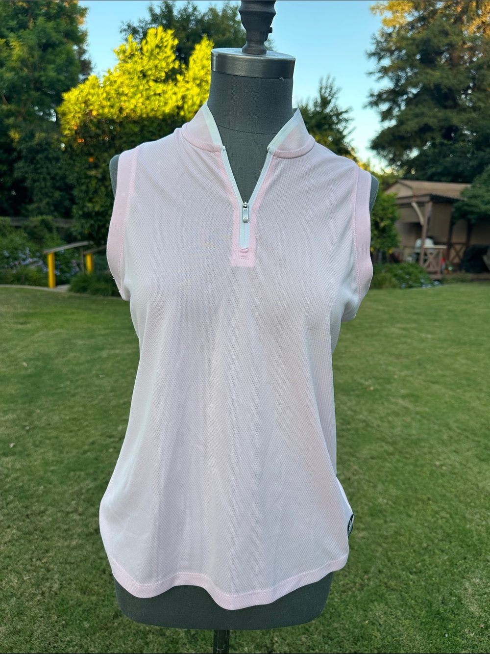 adidas Light Pink Sleeveless  Golf Zip-Front Active Top